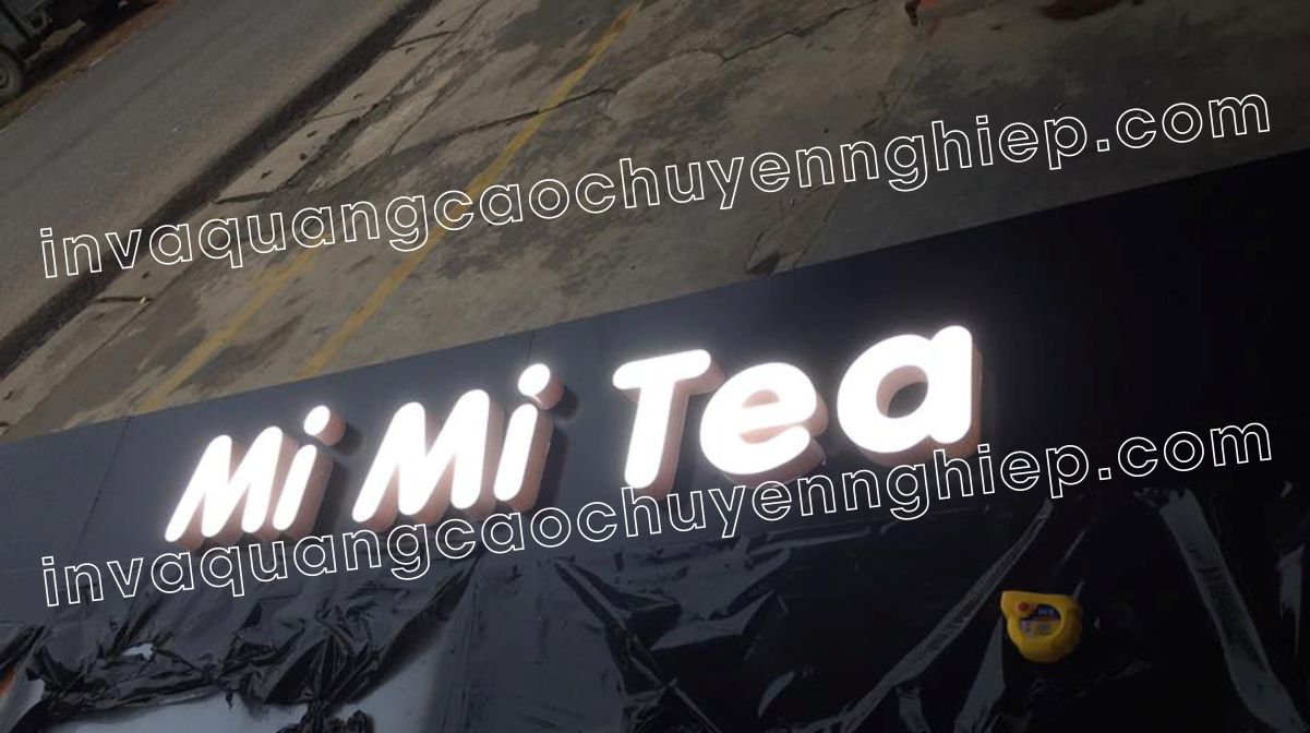 chữ nổi mica đèn led biển quảng cáo quán trà sữa mi mi tea