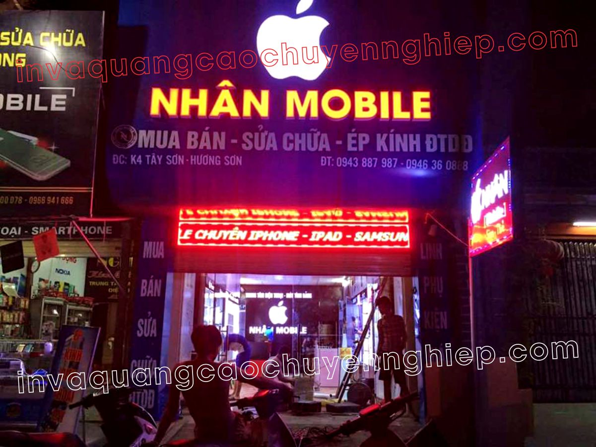 chữ nổi mica đèn led biển quảng cáo cửa hàng điện thoại nhân mobile