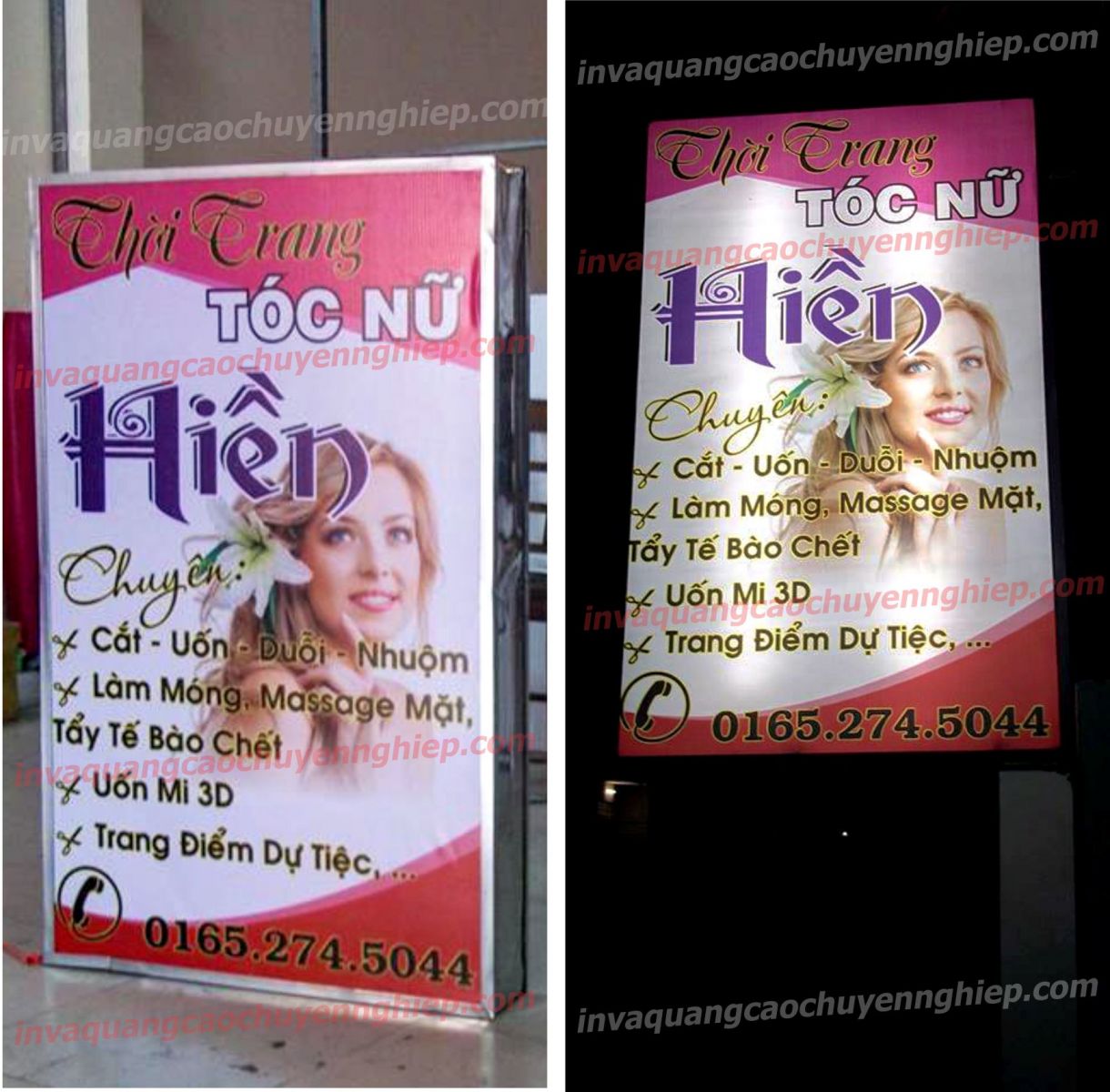 biển hộp đèn bạt hiflex salon tóc thời trang tóc nữ