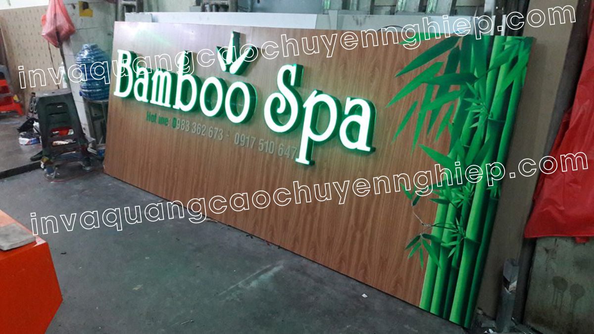chữ nổi mica đèn led biển quảng cáo bamboo spa