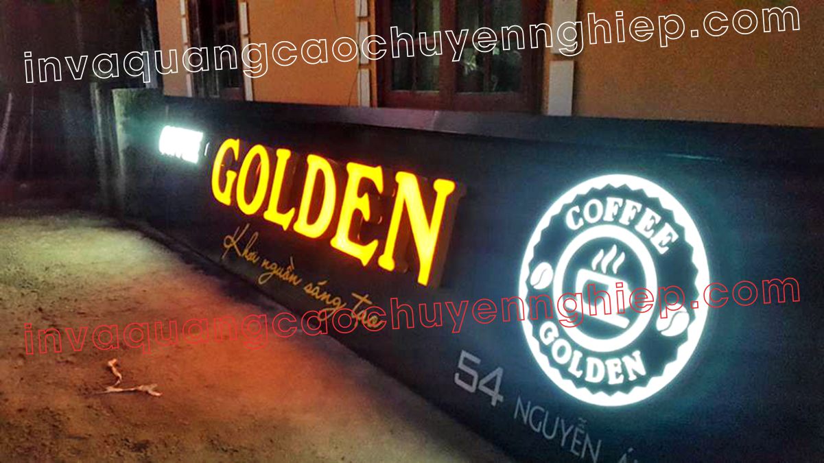chữ nổi mica đèn led biển quảng cáo quán cafe golden