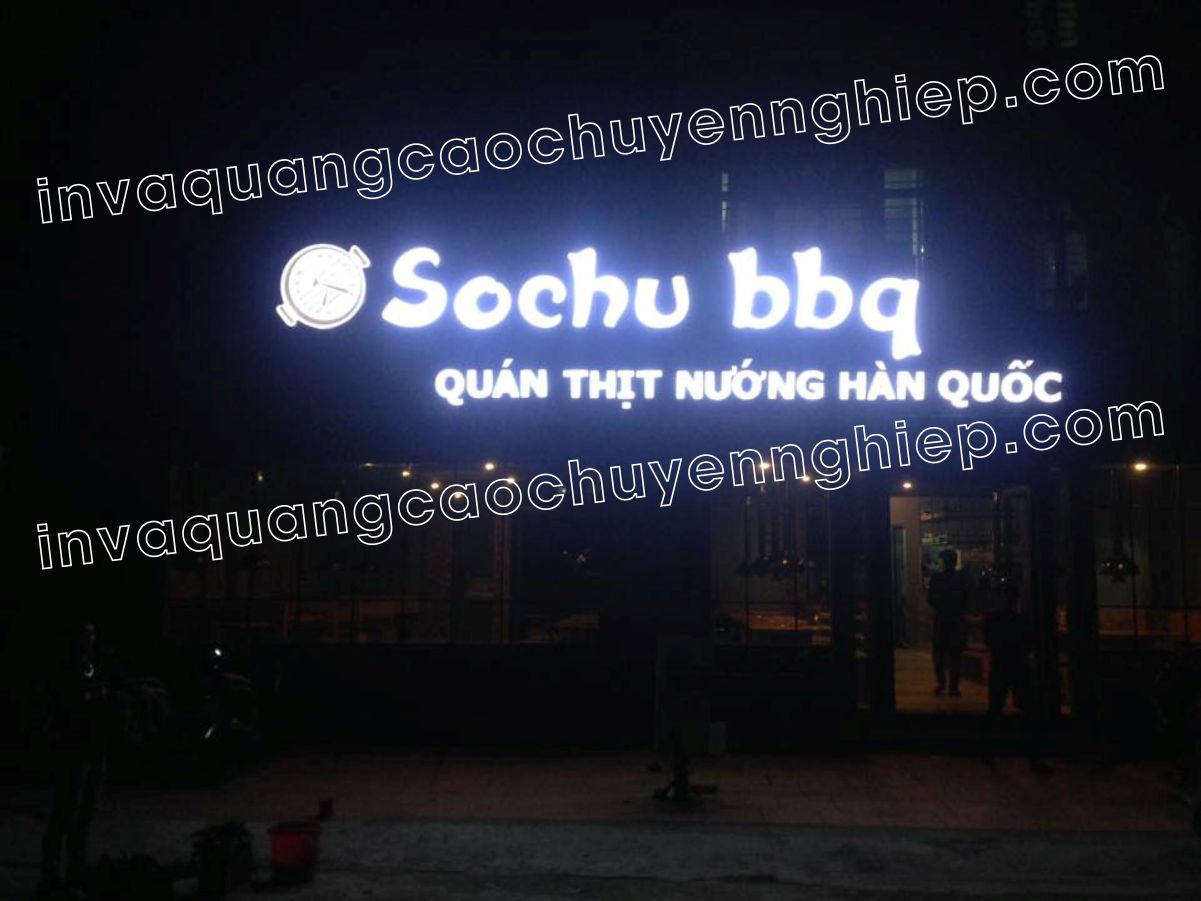 chữ nổi mica đèn led biển quảng cáo quán ăn sochu bbq thịt nướng hàn quốc 2
