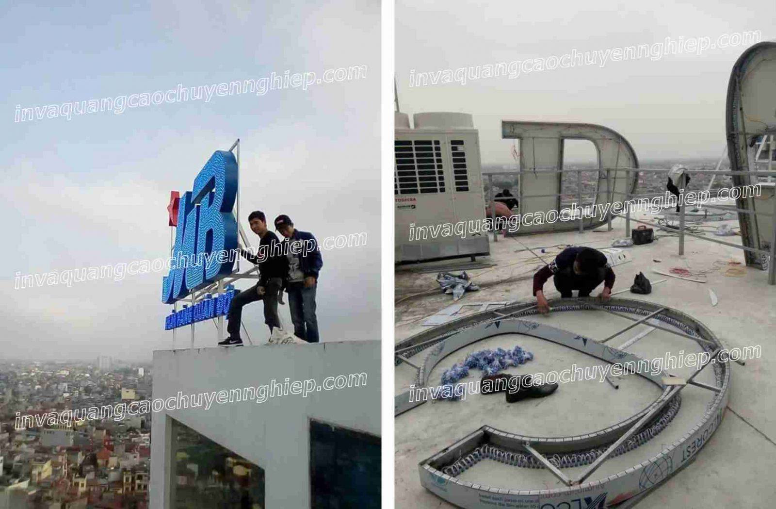 tuyển thợ quảng cáo lắp biển chữ nổi trên nóc tòa nhà