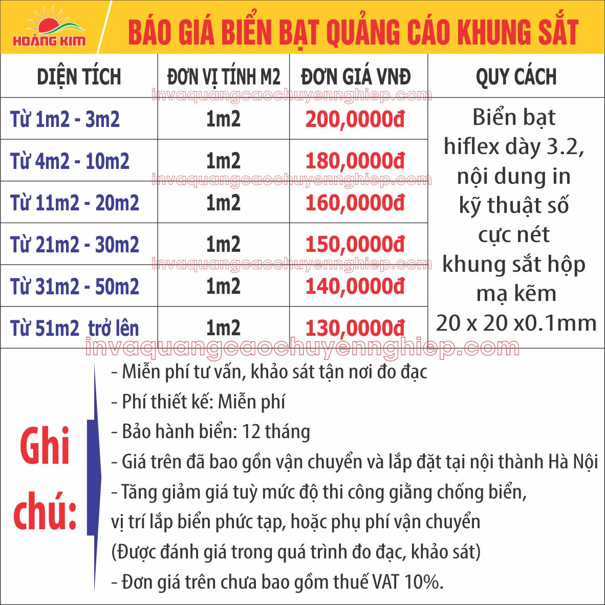 BÁO GIÁ BIỂN BẠT QUẢNG CÁO KHUNG SẮT DÀNH CHO CÁC CÔNG TY, ĐẠI LÝ, CỬA HÀNG...