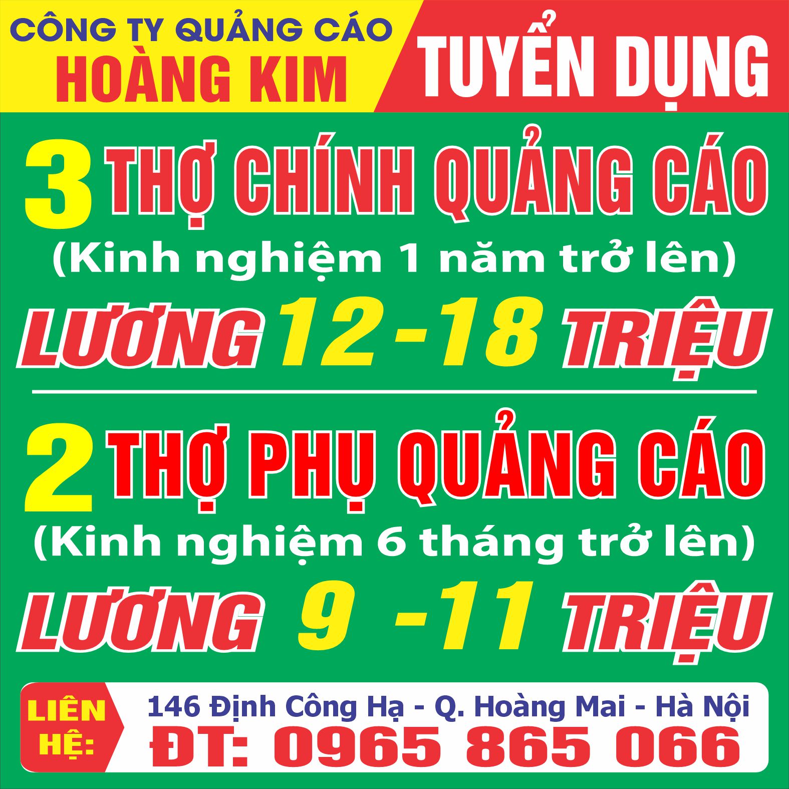 TUYỂN THỢ LÀM BIỂN QUẢNG CÁO